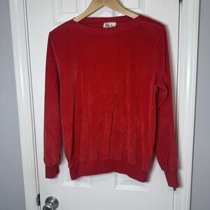 vintage Niki-Lu 50s 60s fuzzy material Velour red sweater Large 16-18